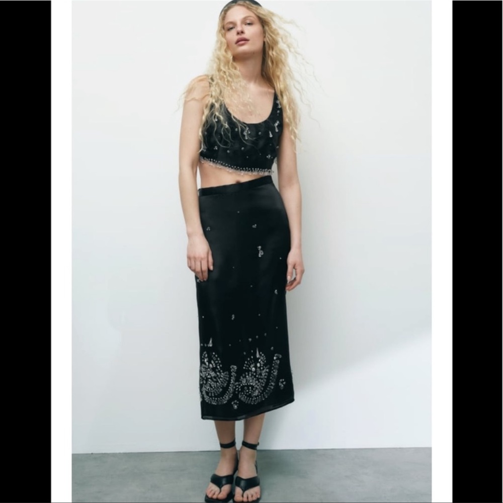 Zara satin effect skirt with crystals